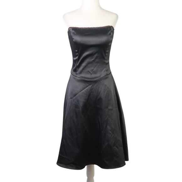 Vintage Y2K Ruby Rox Black Satin Gold Glitter Strapless Midi Party Dress 5 - Picture 1 of 6